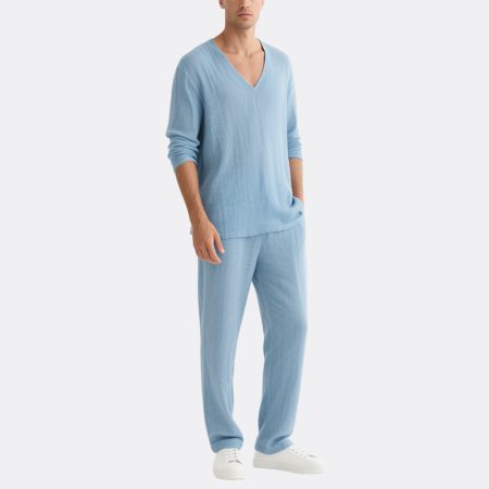 mens-light-blue-v-neck-summer-suit-relaxed-fit-shirt-trousers