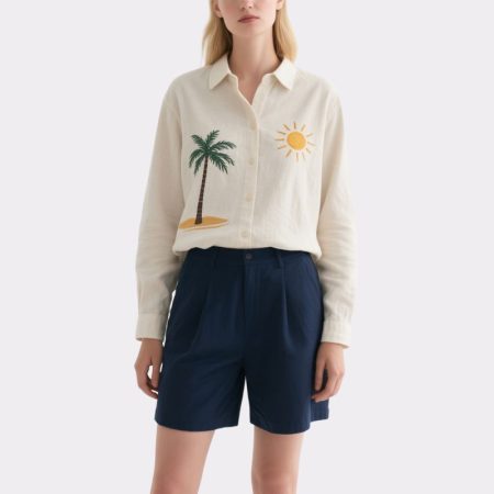 embroidered-palm-tree-sun-beige-womens-short-sleeve-shirt
