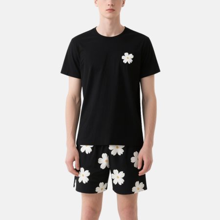 black-daisy-print-tee-shorts-set-mens-summer-casual-wear