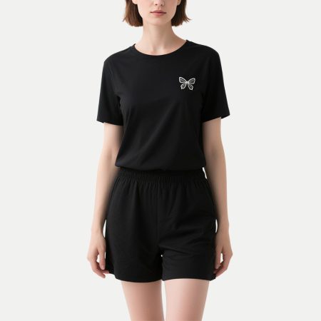 black-butterfly-embroidered-tee-shorts-set-womens-summer-active-wear