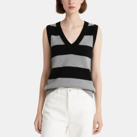 contrast-striped-v-neck-womens-knitted-vest